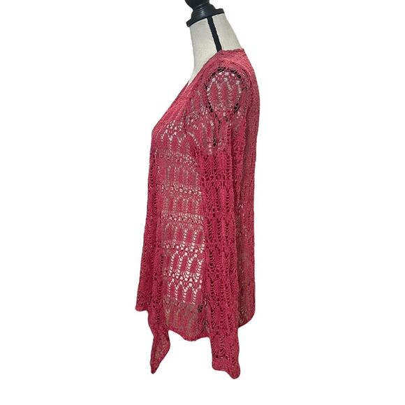 VTG 2000s Citiknits Deep Pink Sparkly Sequin Open Mesh Cascading Cardigan Top L - Picture 3 of 6